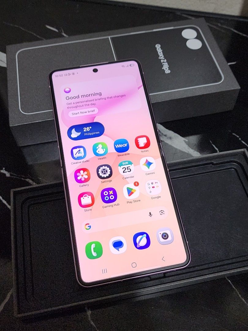 SAMSUNG Z FLIP 8 5G (Category: Samsung) located in Quezon City. Submitted by bravelion.d2c353 (Listing ID 1470571167, Image 3). Description: SAMSUNG Z FLIP 8 5G 12/512GB - ₱52,999 ONLY‼️ ✅ Box, Unit, Orig Cord - Complete! ✅ No Issue / No Repair - Makinis! 💰 Mall Price: 92K | Market Price: 60-70K ✅ Open for SWAP - Prefer may ADD CASH P55K Swapping price 📍 QC - Trinoma/SM North/Muñoz ✅ Lalamove/LBC PM AGAD! Jackpot kana dito!.