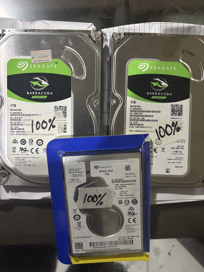 Seagate Barracuda 1TB and Mobile HDD 1TB (Category: Hard Disks & Thumbdrives) located in Pasay City. Submitted by denzdenz08 (Listing ID 1470735296, Image 1). Description: Seagate hardisk 1tb 2pcs - 3"5 1pc - 2"5 all good health 100% 1,000 each 2,700 take all 3pcs pick up - leveriza malate manila pwede lalamove sagot nyo fee message me or txt 09- 950467720.