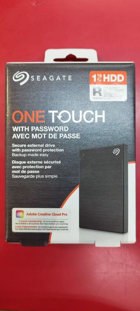 Seagate one touch 1tb (Category: Office & Business Technology) located in Manila. Submitted by garyaberia (Listing ID 1470634469, Image 1). Description: - Brand: Seagate One Touch - Capacity: 1TB HDD - Color: Black - Key Features: Secure external drive with password protection, backup made easy - Bonus: Includes 2-month Adobe Creative Cloud Pro membership (terms apply) - Condition: Brand new in box - Meetup Location: MRT3 - North Avenue Station, 