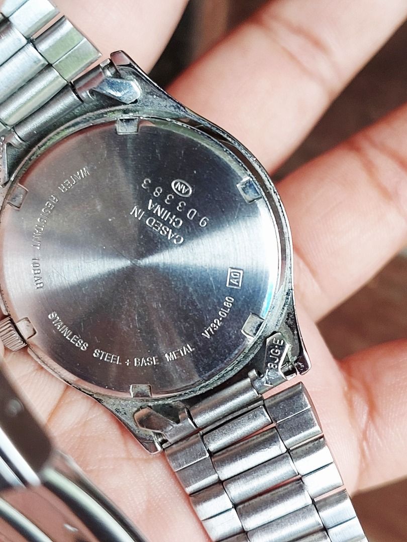 Seiko Alba Quartz Watch V732-0L80 (Category: Women's Watches) located in Batangas. Submitted by vintageanddainty (Listing ID 1470588938, Image 3). Description: - Brand: Alba - Movement: Quartz - Dial: Cream with Arabic numerals and date window at 3 o'clock - Case & Strap: Stainless steel and base metal case with stainless steel bracelet and signed clasp - Water Resistance: 10 bar - Reference: Model V732-0L80 with engraved serial number.