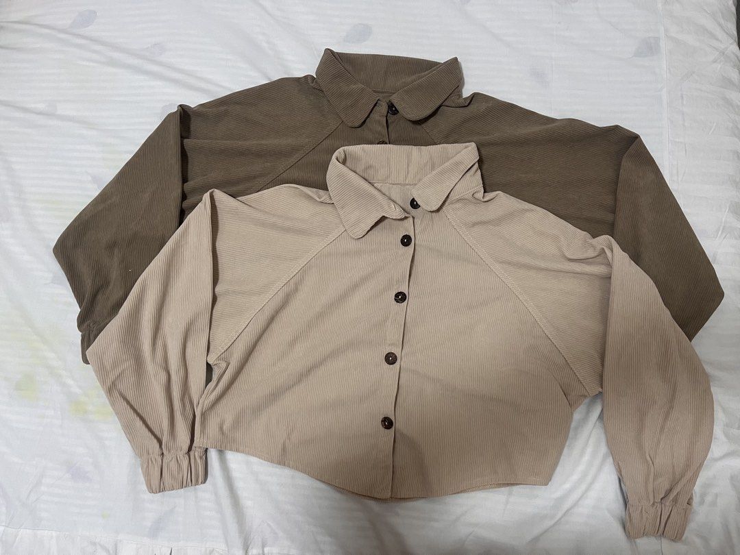 Set of 2 Thick Corduroy Button Down Jacket (Category: Coats, Jackets and Outerwear) located in San Jacinto. Submitted by happyneko_dragon (Listing ID 1470694630, Image 1). Description: -Only used once -Thick corduroy -fits xs to semi large - Bust width: Up to 42 inches - Back Length 20 inches - Shoulder 18 inches - Sleeve length 22 inches .