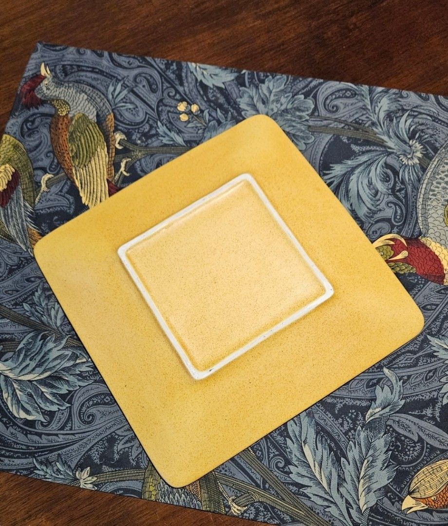 Set of 3 yellow square dinner plates ceramic (Category: Dinnerware & Cutlery) located in Manila. Submitted by cosmicshark-cd31f1 (Listing ID 1470630751, Image 2). Description: - Set of 3 matching square ceramic plates - Stylish mustard yellow with a subtle speckled texture and unglazed white bottom - Space-saving stackable design - Perfect for daily meals or hosting dinners -Perfect as serving plates - Price for 3pcs. - 10 × 10in..
