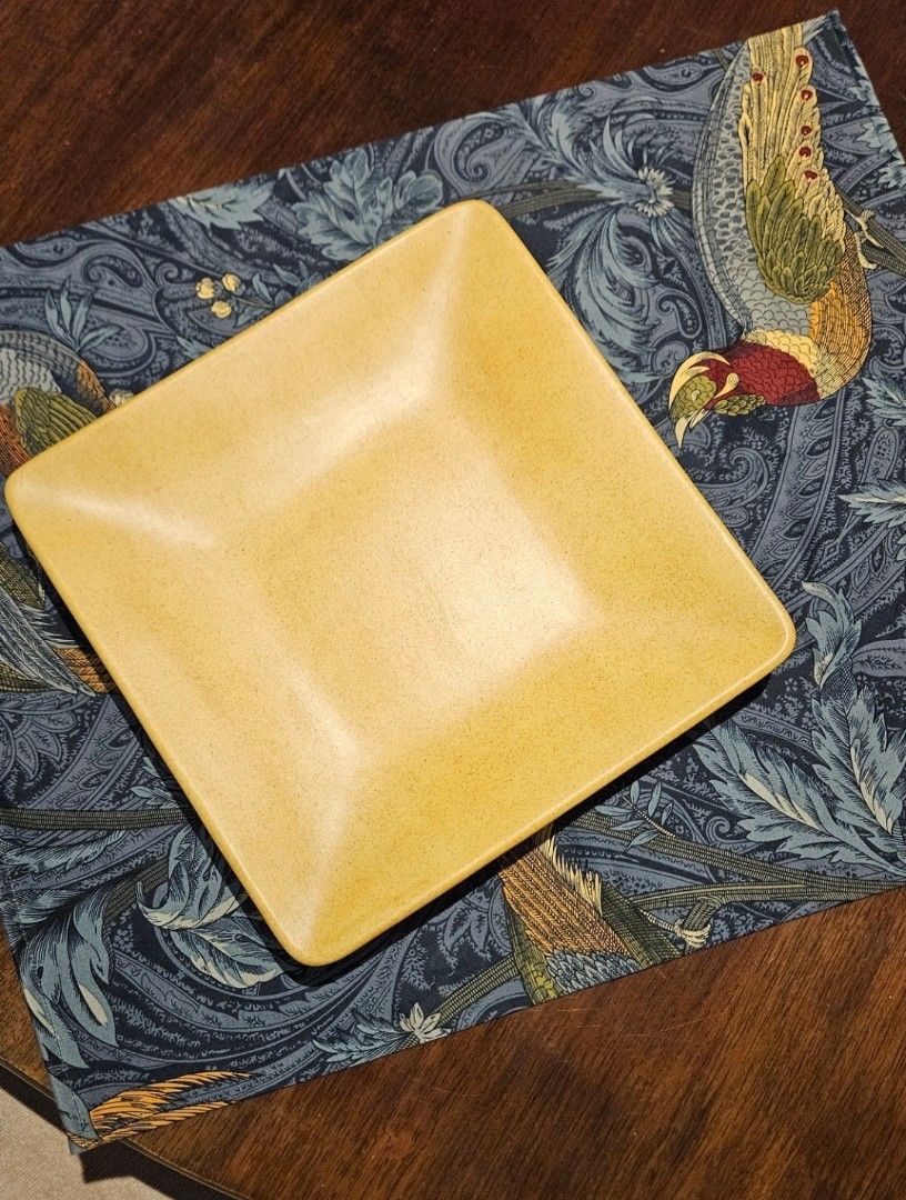Set of 3 yellow square dinner plates ceramic (Category: Dinnerware & Cutlery) located in Manila. Submitted by cosmicshark-cd31f1 (Listing ID 1470630751, Image 1). Description: - Set of 3 matching square ceramic plates - Stylish mustard yellow with a subtle speckled texture and unglazed white bottom - Space-saving stackable design - Perfect for daily meals or hosting dinners -Perfect as serving plates - Price for 3pcs. - 10 × 10in..