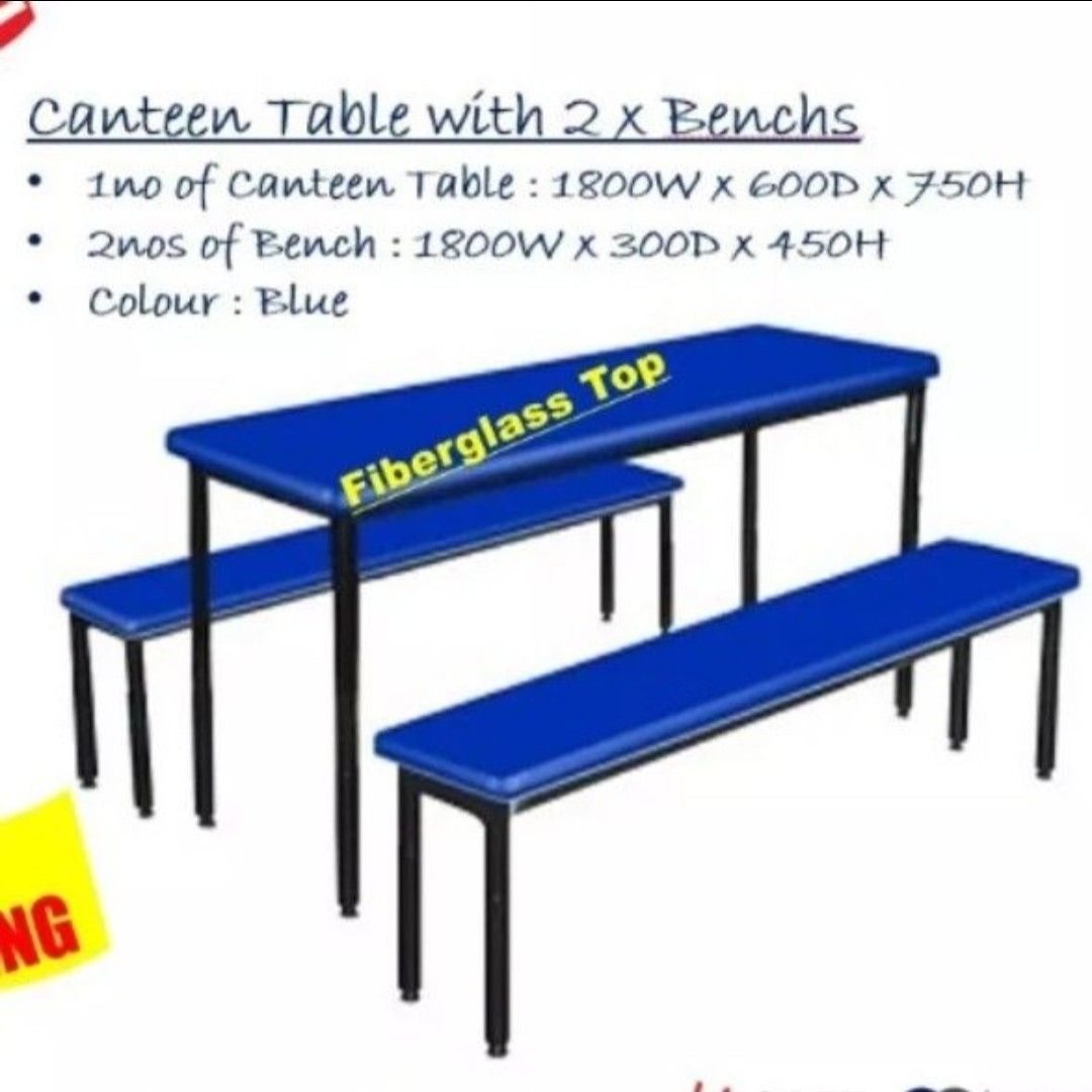 [SG STOCK] Fibreglass Top Canteen Table + 2 bench, Furniture & Home ...