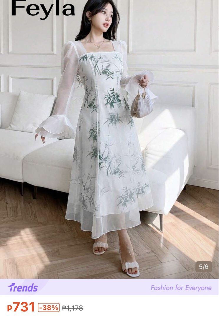 Shein Bamboo Print White Dress (Category: Dresses) located in Paranaque City. Submitted by kimchan15 (Listing ID 1470602563, Image 1). Description: W: 27.