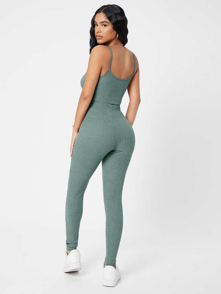 Shein Coords Waffle Knit Top and Pants (Category: Sets or Coordinates) located in Quezon City. Submitted by declutteringoodfinds (Listing ID 1470628150, Image 3). Description: Colour: Green With Shein pouch RFS: Decluttering impulsive buys.