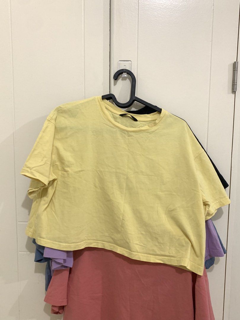 SHEIN Plain Casual T-Shirt Bundle Set (Category: Shirts) located in Pasig City. Submitted by lovedbyri (Listing ID 1470656745, Image 2). Description: - BUY 1 + 4 (TAKE ALL) - Set of 5 casual crew neck t-shirts from SHEIN - Size: XS - Colors: Black, dusty blue, lilac purple, dusty pink, and yellow - Fit: Relaxed short sleeve with comfortable cotton-blend fabric - Condition: Great everyday basics, selling all together as a bundle.