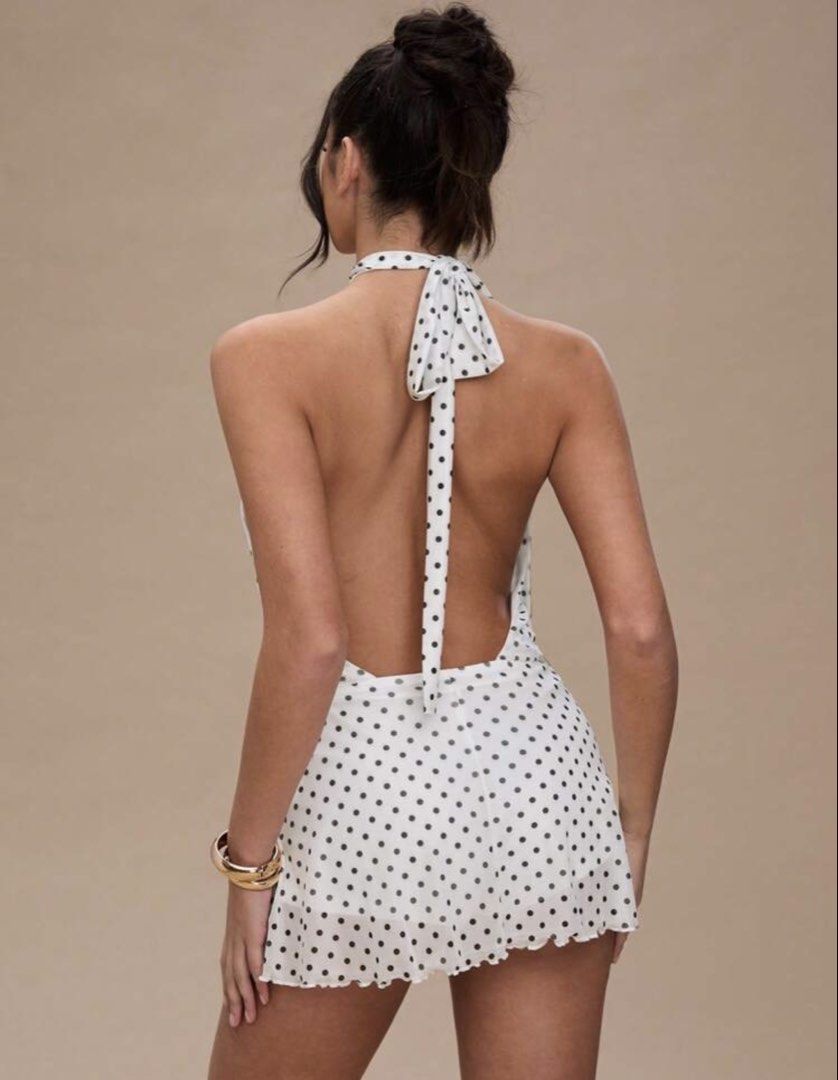 Shein White Polka Dot Halter Neck Romper (Category: Rompers) located in Cainta. Submitted by lovecalluengg (Listing ID 1470722765, Image 2). Description: Used 2-3 times.