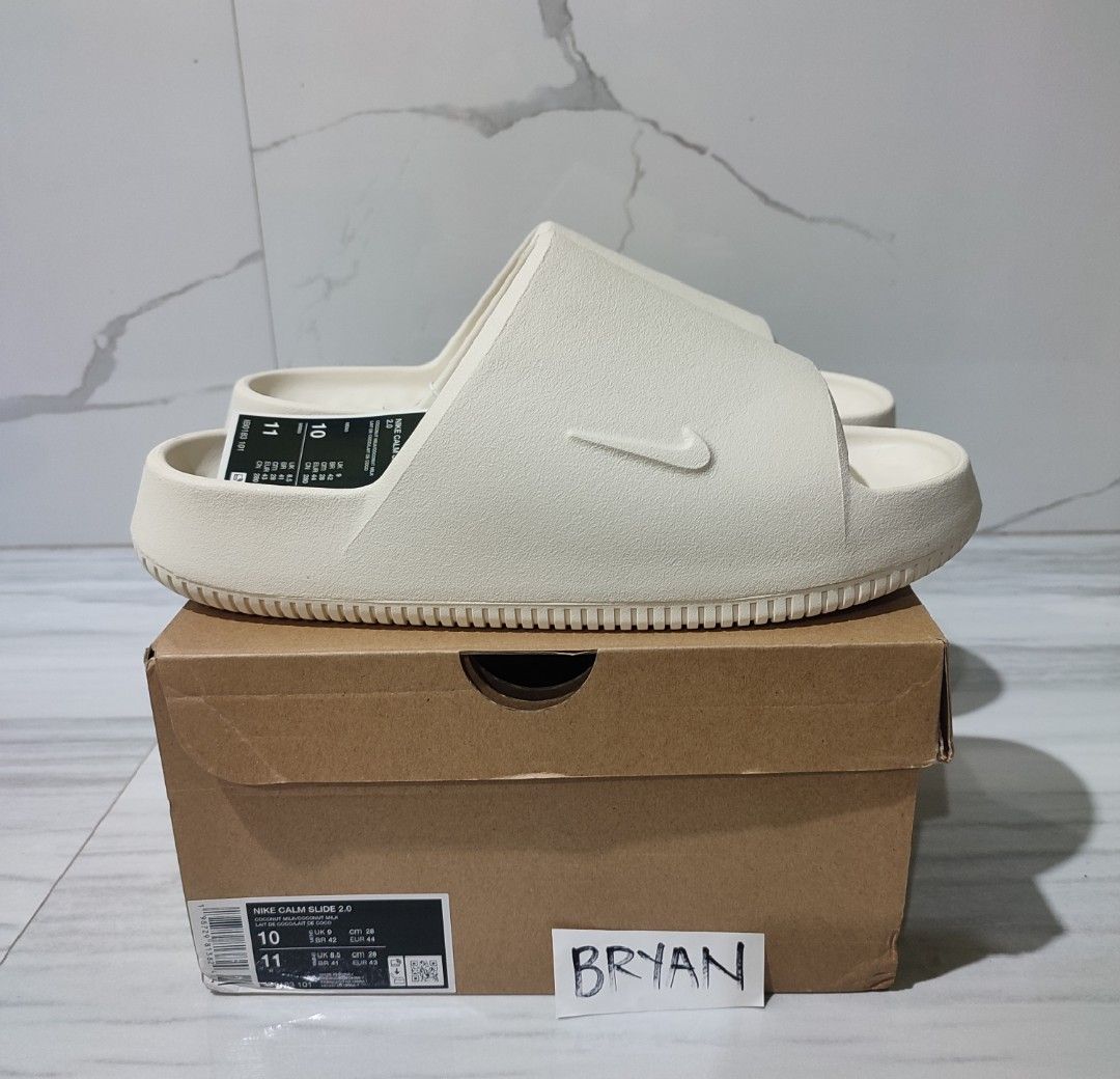 size 10 Nike Calm slides 2.0 (Category: Slippers & Slides) located in Taguig. Submitted by bryanmirata (Listing ID 1470618204, Image 1). Description: Price: 1,199 fixed Size 10 Bnds no issues Nike Calm Slides 2.0 Coconut Milk.