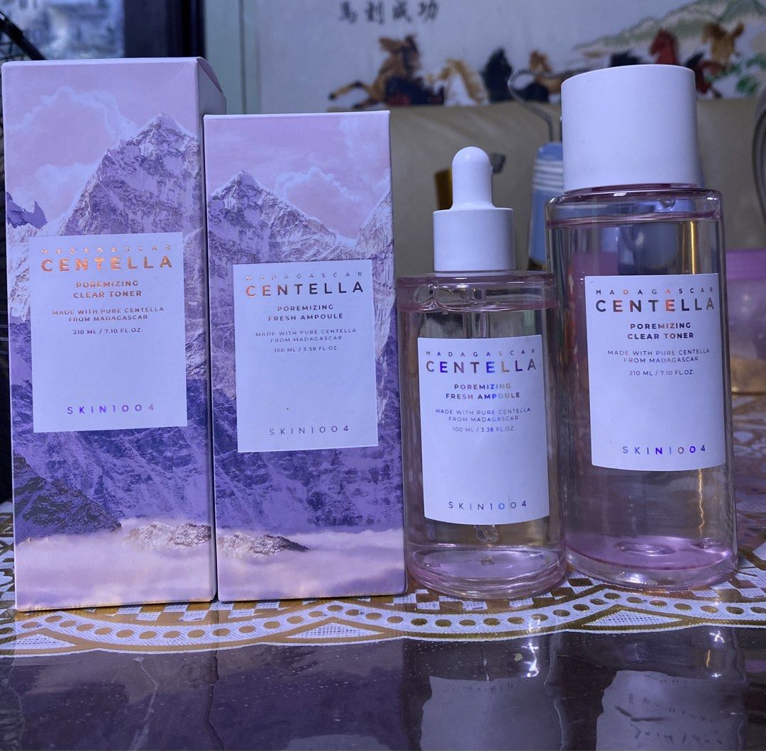 SKIN1004 Madagascar Centella Poremizing Toner and Ampoule (Category: Face Care) located in Manila. Submitted by elyyyy15 (Listing ID 1470569822, Image 1). Description: - Brand: SKIN1004 - Line: Madagascar Centella Poremizing - Set Includes: Clear Toner (210 ml) & Fresh Ampoule (100 ml) - Key Ingredient: Pure Centella Extract from Madagascar - Condition: Brand new, unopened with original outer packaging boxes - Benefits: Ideal for pore care, oil c