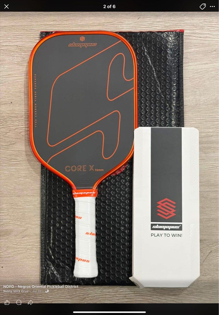 Slampus Core X Pro Pickleball Paddle (Category: Racket and Ball Sports) located in Taguig. Submitted by emmanuelfutaalan (Listing ID 1470589717, Image 3). Description: - Model: Slampus Core X Pro Pickleball Paddle - Surface: T700 Carbon Fiber for ultimate spin and control - Thickness: 16mm for maximum stability and power - Inclusions: White wrapped handle, protective bubble wrap sleeve, and official branded box - Colorways: Available in stylish g
