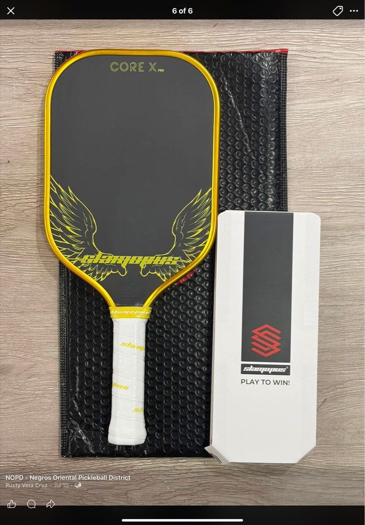Slampus Core X Pro Pickleball Paddle (Category: Racket and Ball Sports) located in Taguig. Submitted by emmanuelfutaalan (Listing ID 1470589717, Image 1). Description: - Model: Slampus Core X Pro Pickleball Paddle - Surface: T700 Carbon Fiber for ultimate spin and control - Thickness: 16mm for maximum stability and power - Inclusions: White wrapped handle, protective bubble wrap sleeve, and official branded box - Colorways: Available in stylish g
