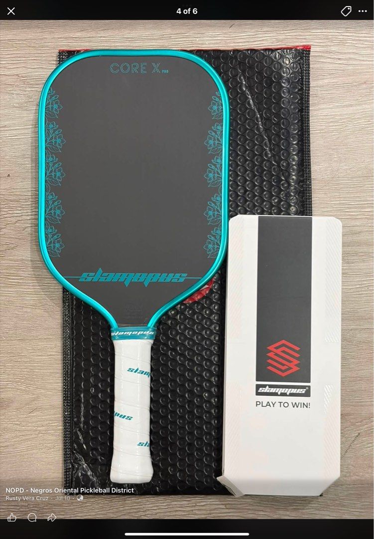 Slampus Core X Pro Pickleball Paddle (Category: Racket and Ball Sports) located in Taguig. Submitted by emmanuelfutaalan (Listing ID 1470589717, Image 2). Description: - Model: Slampus Core X Pro Pickleball Paddle - Surface: T700 Carbon Fiber for ultimate spin and control - Thickness: 16mm for maximum stability and power - Inclusions: White wrapped handle, protective bubble wrap sleeve, and official branded box - Colorways: Available in stylish g