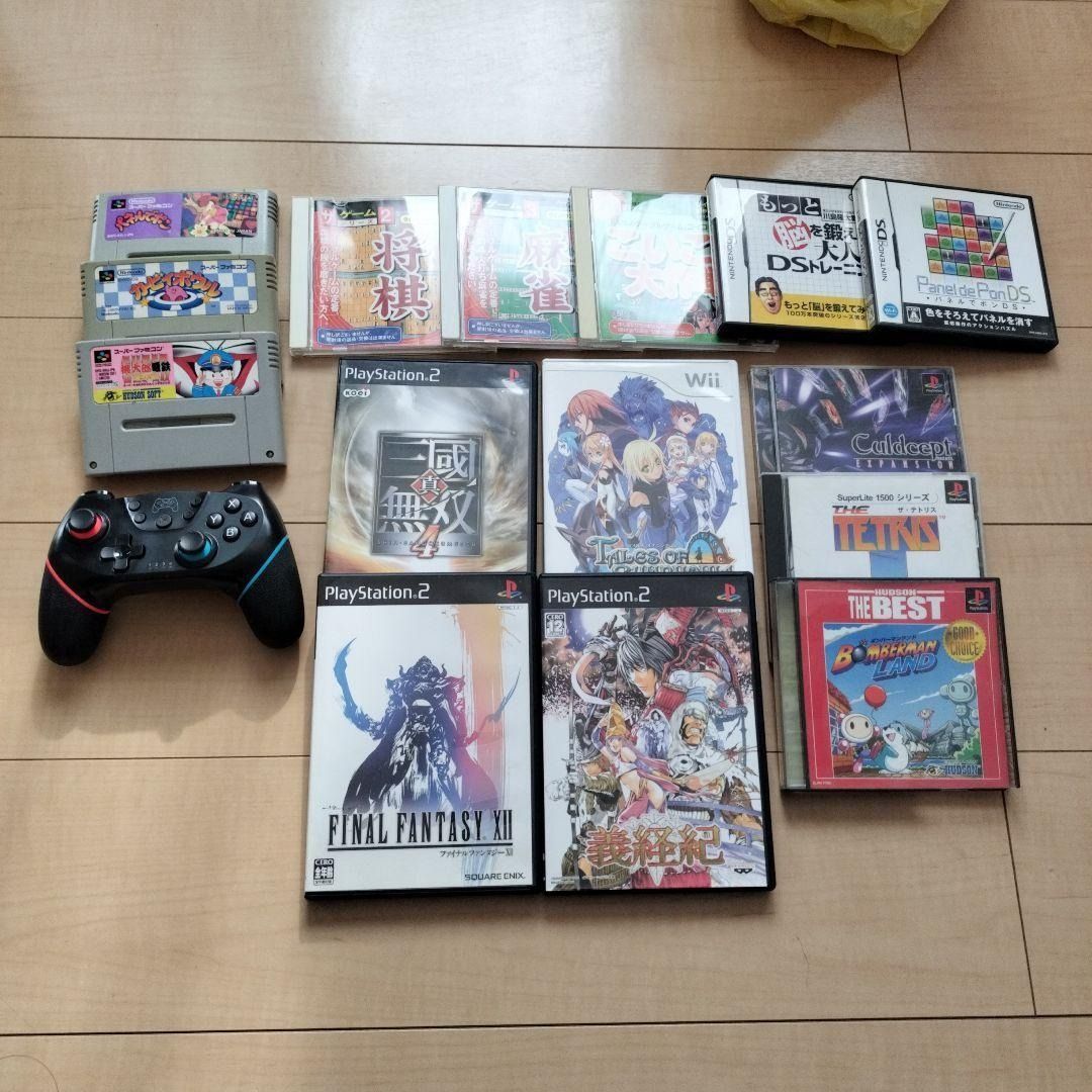 [Sold as-is/junk] 15-game bundle (SFC, PC, DS, PS, PS2, Wii) (Category: PlayStation) located in Caloocan City. Submitted by letao_shopping_ph (Listing ID 1470653997, Image 2). Description: [Sold as-is/for parts] 15-item bundle: 3 Super Famicom (SFC) games, 3 PC games, 2 Nintendo DS games, 3 PlayStation (PS1) games, 3 PlayStation 2 (PS2) games, and 1 Wii game (includes a wireless controller). ■ Super Famicom: Panel de Pon, Kirby's Dream Course, Su