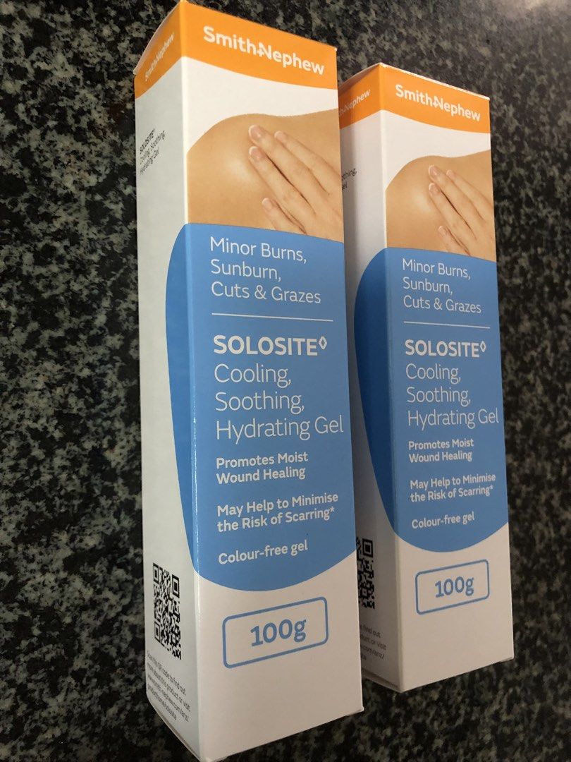 Solosite Wound Gel 100 g. by Smith & Nephew (Category: Medical Supplies & Tools) located in Quezon City. Submitted by lots2love (Listing ID 1470621639, Image 2). Description: Solosite Wound Gel 100 g. - by Smith & Nephew - 2 tubes available at P853/tube - recently purchased from Australia - Manufactured in 2026 - Expiration date is in 2028 - Cooling, Soothing, Hydrating Wound Gel - For minor burns, sunburn, superficial cuts and lacerations & graz
