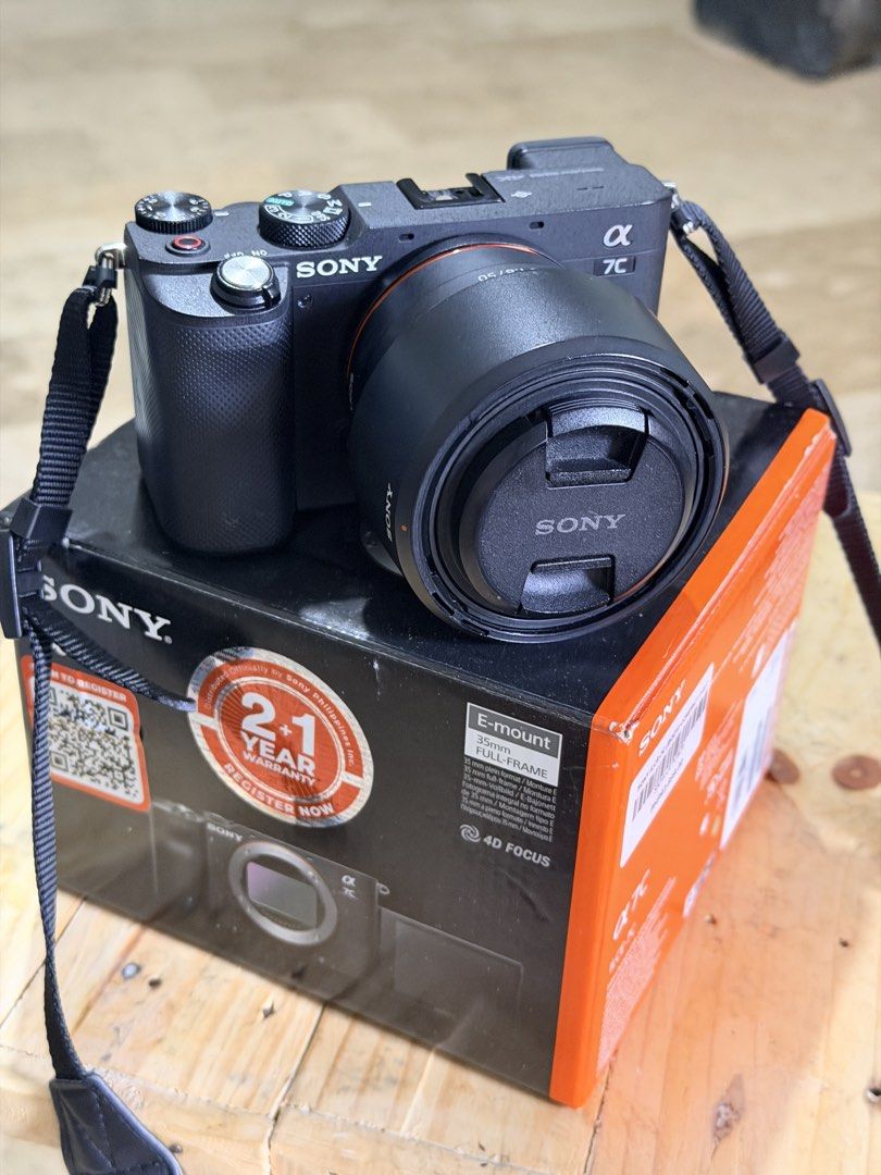 Sony Alpha 7C Full-Frame Mirrorless Camera (Category: Cameras) located in Makati City. Submitted by pj.vargas20 (Listing ID 1470574198, Image 2). Description: RFS: Quitting photography Meet Complete with box and 2 batteries Sony Alpha 7C full-frame mirrorless camera with FE 50mm f/1.8 lens. Features 4K video, flip-out screen, and E-mount system. Comes with original box and strap. Clean glass and fully functional with minor dust on the screen..