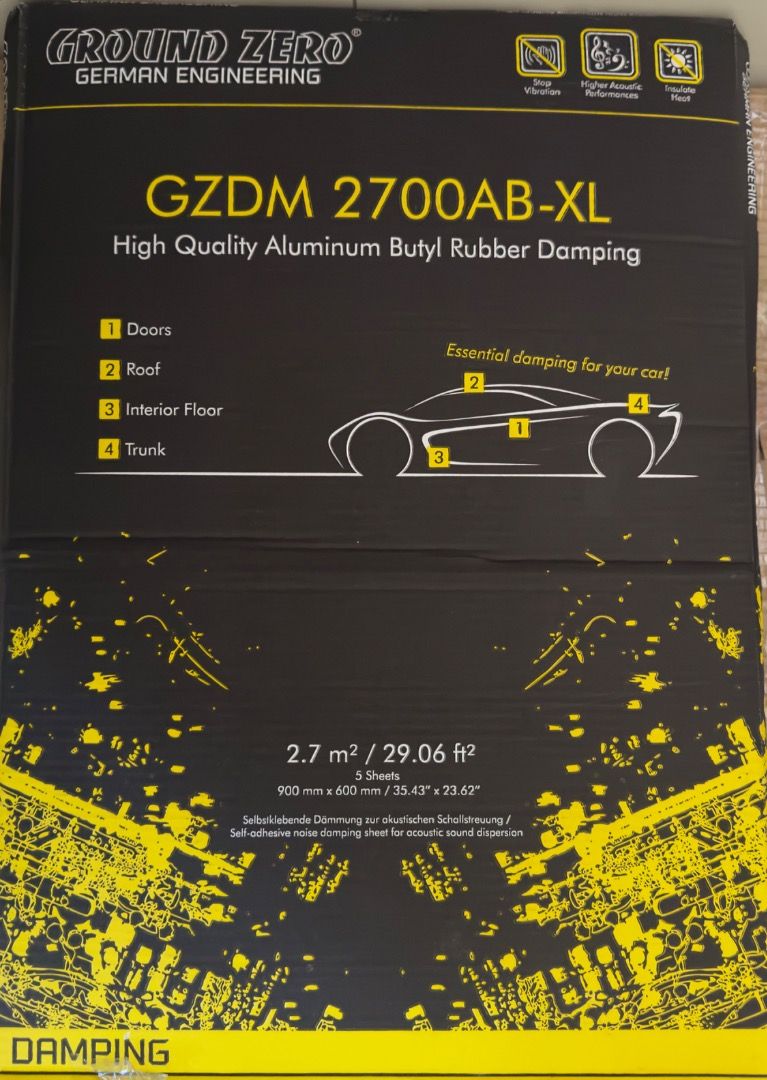 Sound Deadening mats (Category: Audio, Video, Alarm and other Electronic Accessories) located in Valencia. Submitted by mabuhajered (Listing ID 1470579443, Image 1). Description: brand: ground zero 4 mats and a half .