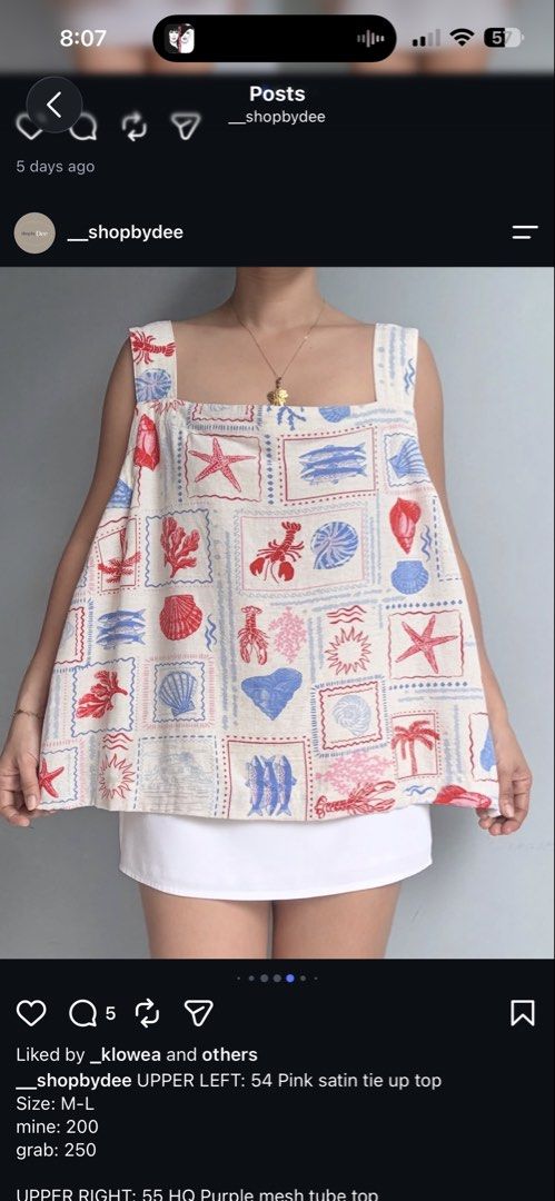 Square neck nautical print open back top (Category: Sleeveless) located in Davao. Submitted by summercapsule.davao (Listing ID 1470606091, Image 2). Description: - Color: Cream with blue and red marine graphics (lobsters, seashells, starfish, fish) - Neckline: Square neckline with thick straps - Back Style: Trendy deep open back - Fit: Airy and relaxed - Best For: Summer days, beach getaways, casual pairing with shorts or skirts - Condition: Bran