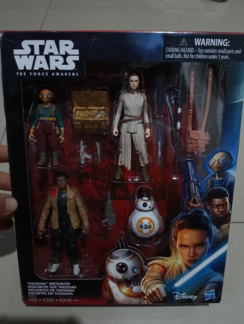 Star Wars: The Force Awakens Takodana Encounter (Category: Looking For) located in Iloilo. Submitted by iam_thirftgi (Listing ID 1470700589, Image 1). Description: 3.75-inch action figure 4-pack included figures Rey, Finn, Mas Kanata, BB-8 and accessories by Hasbro released in 2015 Sealed, decluttering stuff Bought from Singapore.