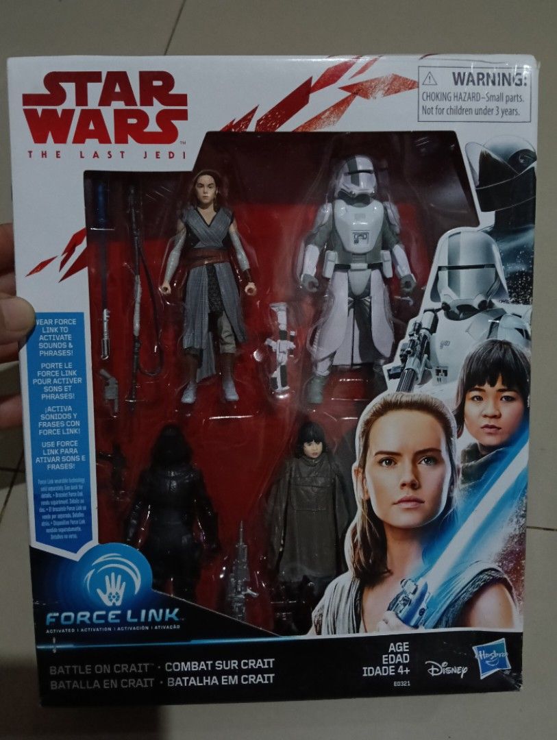 Star Wars: The Last Jedi -Battle on Crait (Category: Looking For) located in Iloilo. Submitted by iam_thirftgi (Listing ID 1470703034, Image 1). Description: 3.75-inch action figure 4-pack (Force link compatible) included figures of Rey, Rose Tico, first order Stormtrooper and first order Gunner by Hasbro Sealed, decluttering stuff Bought from Singapore.