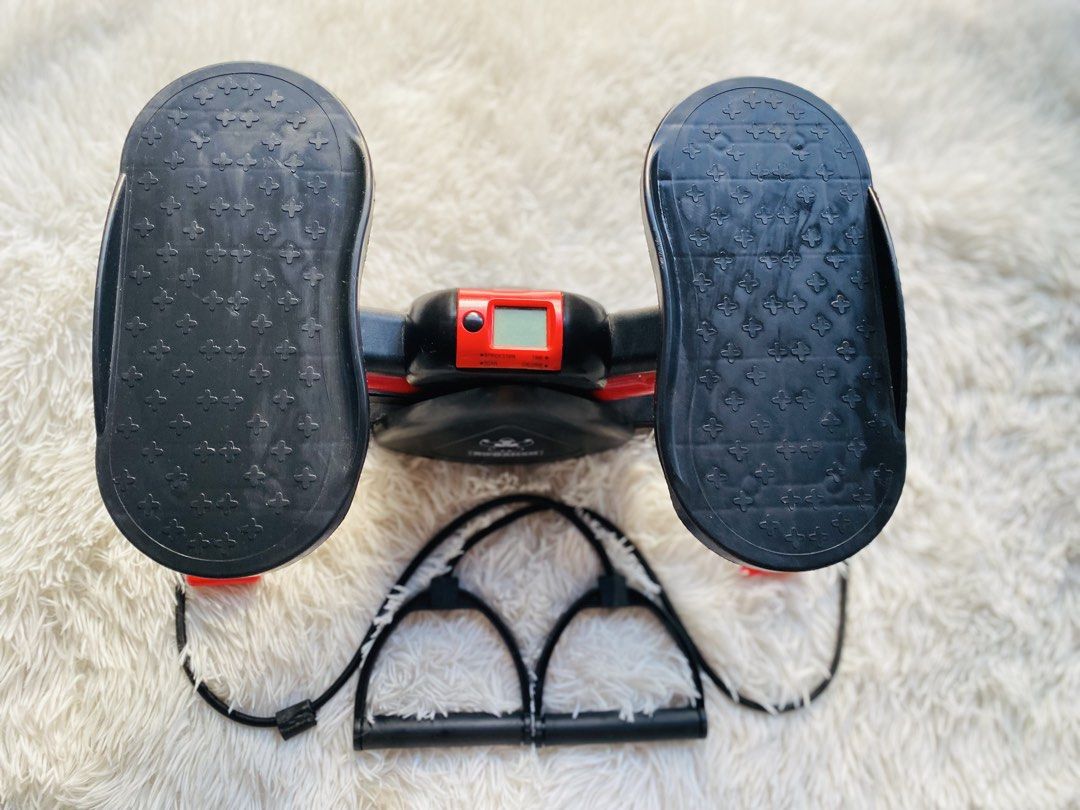 Stepper with Resistance Bands (Category: Cardio & Fitness Machines) located in Gattaran. Submitted by thrift_wiseph (Listing ID 1470638570, Image 2). Description: - Brand: RIFOAMXN - Compact and space-saving design, perfect for home workouts - Textured non-slip foot pedals for safety and stability - Built-in digital monitor to track strides per minute, time, and calories burned - Includes detachable resistance bands with black handles for upper b