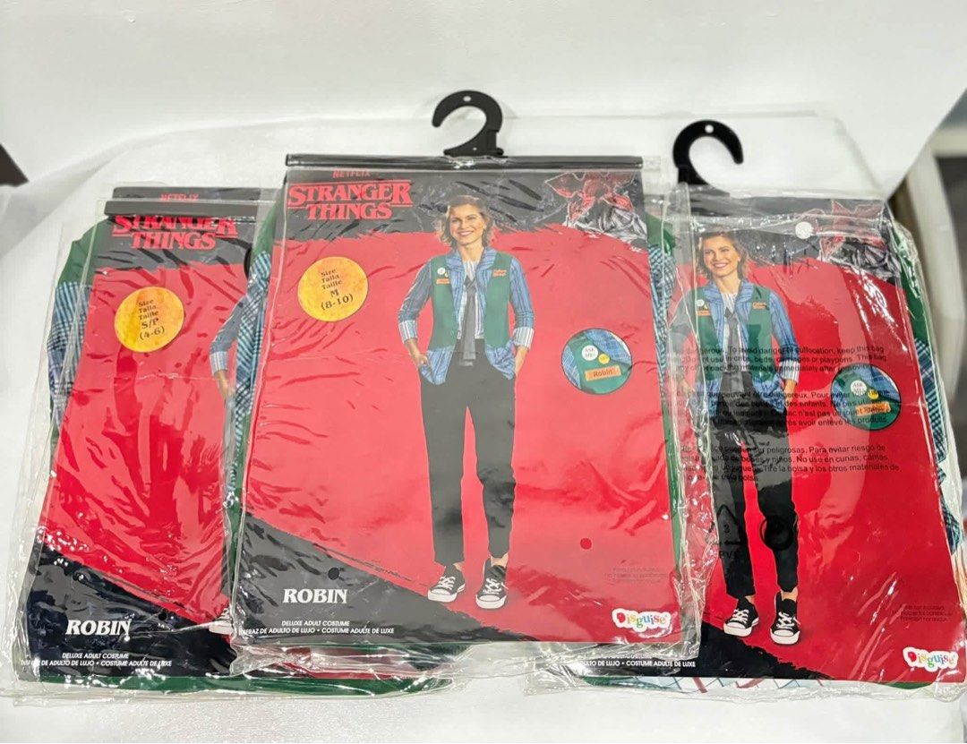Stranger Things Adult Costume (Robin) (Category: Sets or Coordinates) located in Pasig City. Submitted by catsyybooo (Listing ID 1470594359, Image 1). Description: - Official Stranger Things Robin costume by Disguise - Includes shirt, vest, and trousers - Brand new and still sealed in original plastic packaging with hangers - Available in sizes: Small (4-6) and Medium (8-10) - Perfect for Halloween, costume parties, and cosplay events.
