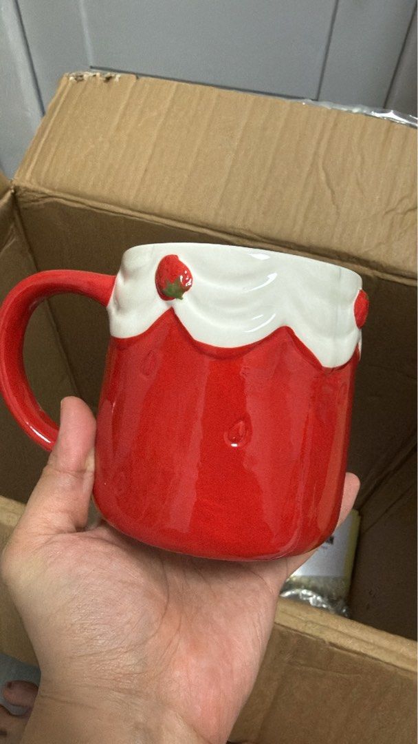 Strawberry cake mug (Category: Coffee & Tea Tableware) located in Quezon City. Submitted by fragilebabies (Listing ID 1470563247, Image 1). Description: Please be reminded that these mugs are mall pull-out items. Minor imperfections such as small chips, slight paint chips, crazing (fine hairlines), and other minor marks may be present and are considered normal for mall pull-out items. That said, most of our mugs are still in good condition. Any n