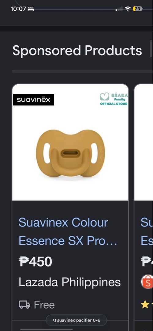 Suavinex Silicone Pacifier (Category: Soothers & Pacifiers) located in Manila. Submitted by sweetfourshop (Listing ID 1470728684, Image 2). Description: Orig price was ₱450 0-6M .