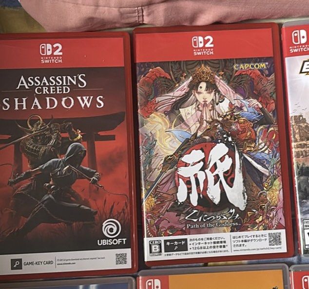 Switch 2 games (Category: Nintendo) located in Pasig City. Submitted by marieljanequerido14 (Listing ID 1470662038, Image 1). Description: Set of 2 Nintendo Switch physical game cases -Assassin's Creed Shadows (Ubisoft) : 1800 - Includes Kunitsu-Gami Path of the Goddess (Capcom): 1800 TAKE ALL 3k only!!! last price posted. .