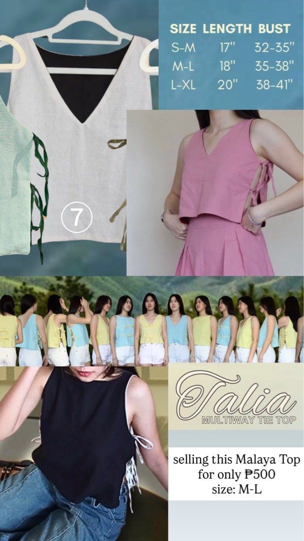 Talia Multiway Tie Top Malaya Top (Category: Sleeveless) located in Davao. Submitted by leocurated.davao (Listing ID 1470605595, Image 1). Description: - Item: Talia Multiway Tie Top (Malaya Model) - Size: large - Color: black and white - Measurements: 18 inches length, fits 35 to 38 inches bust - Features: Versatile side ties for multiple styling options - Condition: Great casual piece for everyday outfits, closet clear-out.