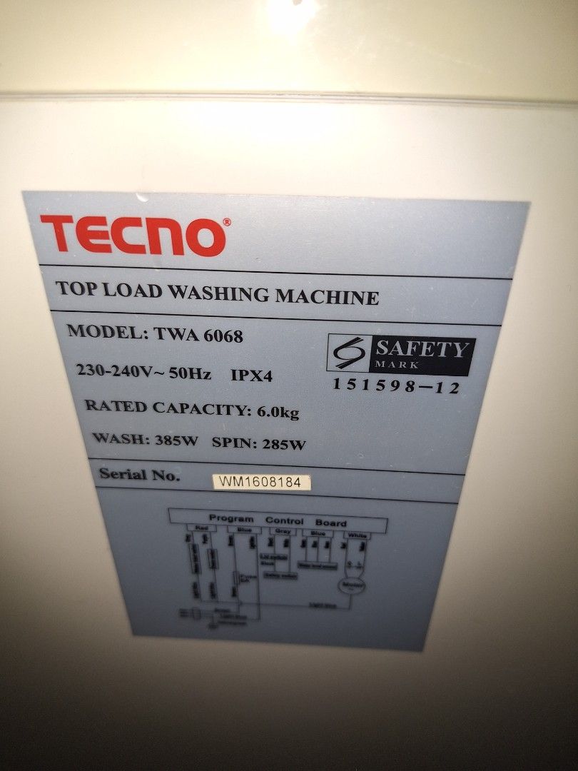 Tecno TWA 6068 6kg Top Load Washing Machine, TV & Home Appliances ...