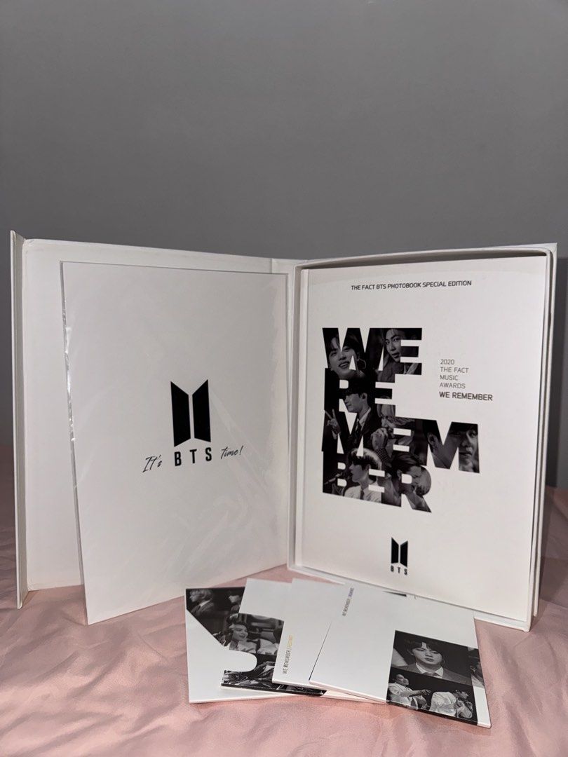 The Fact BTS Photobook Special Edition We Remember (Category: K-Wave Merchandise) located in Manila. Submitted by babybear8 (Listing ID 1470676622, Image 2). Description: - Official BTS We Remember Special Edition Photobook (The Fact Music Awards 2020) - White outer box with a stylish metallic blue logo - Includes main photobook, and all original inserts - Perfect addition to any ARMY collection.