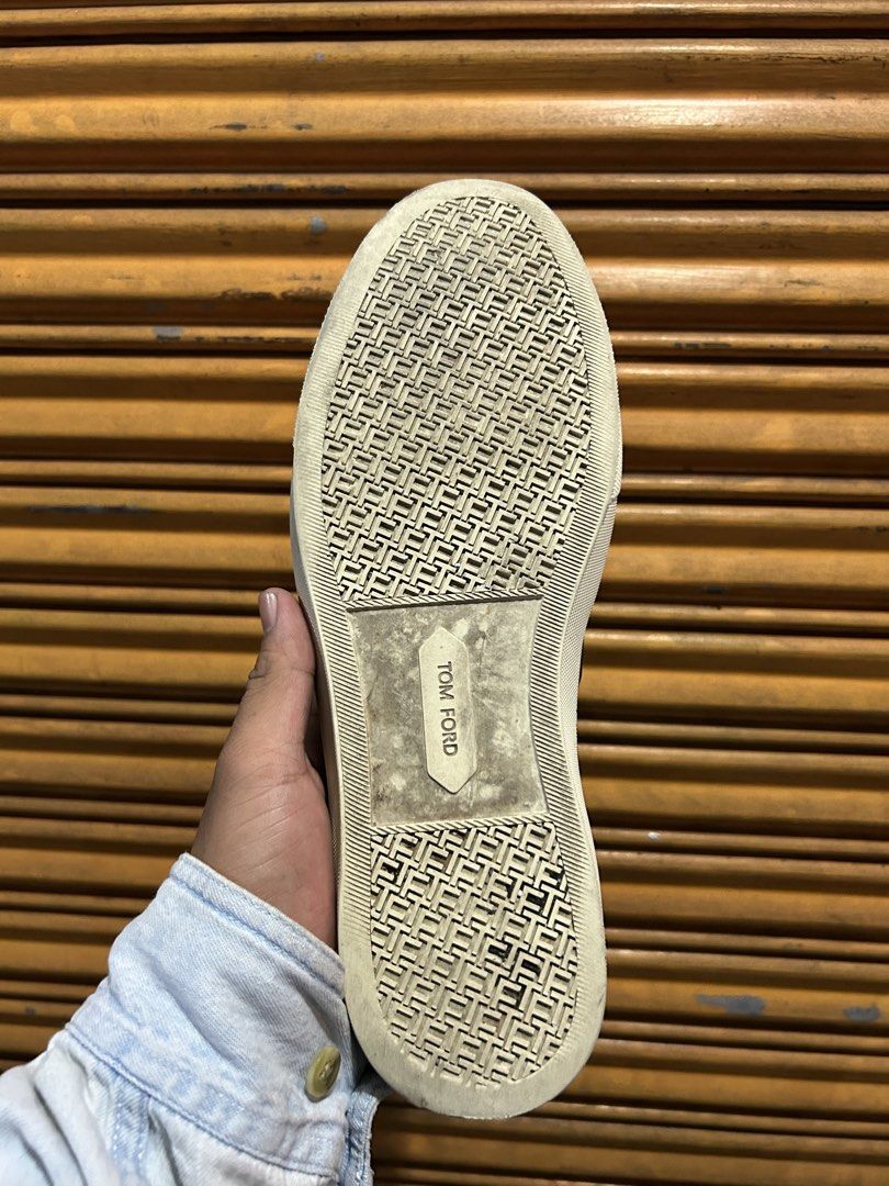 Tom Ford Black Suede Sneakers (Category: Sneakers & Footwear) located in Angeles City. Submitted by cassey_phoenix (Listing ID 1470653127, Image 3). Description: - Brand: Tom Ford - Style: Classic low-top lace-up sneakers - Material: Premium black suede with comfortable leather insoles - Soles: Thick white rubber soles with Tom Ford logo embossed on the bottom - Details: Signature Tom Ford logo plaque on the back heel, Made in Italy stamp - Condi