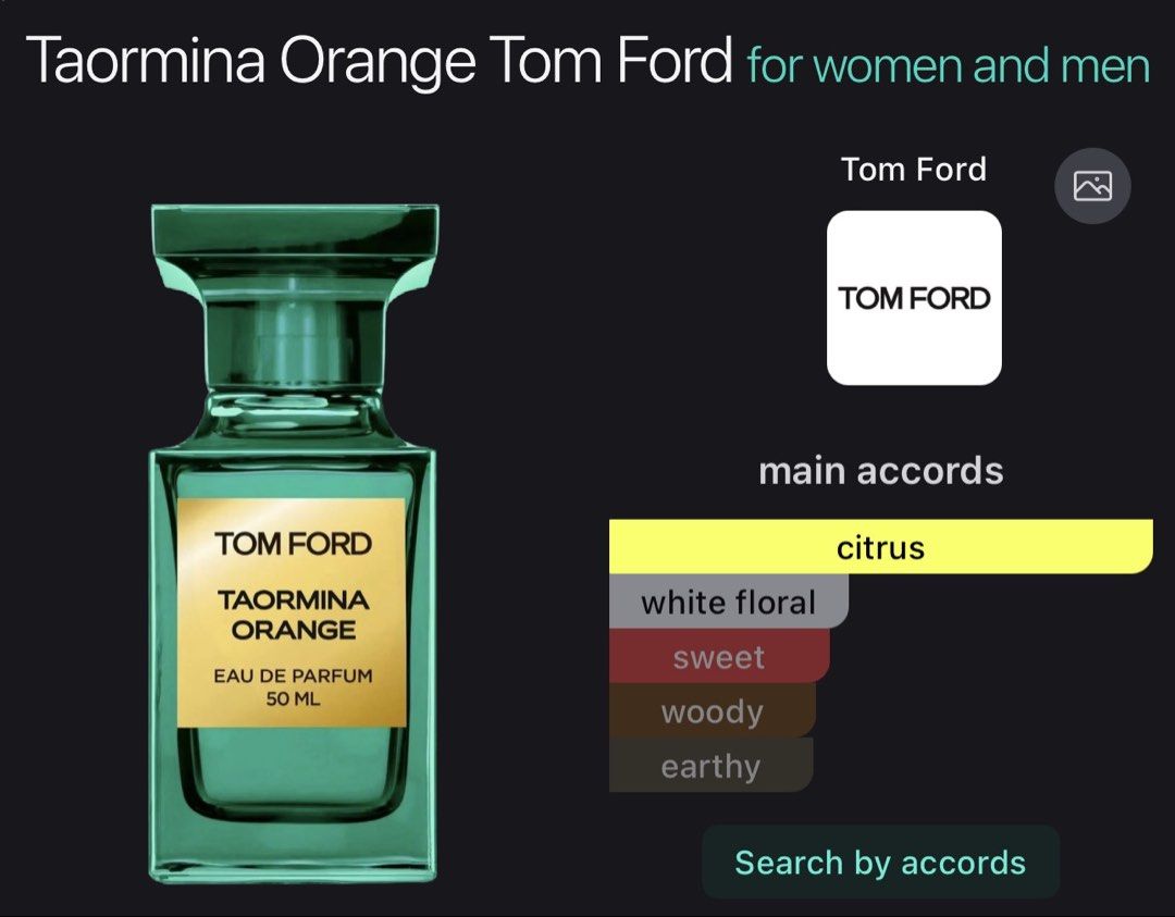 Tom Ford Taormina Orange Eau de Parfum 100ml (Category: Fragrance & Deodorants) located in Makati City. Submitted by jpare (Listing ID 1470574081, Image 3). Description: - Brand: Tom Ford - Fragrance: Taormina Orange Eau de Parfum - Size: 100ml bottle - Condition: Unused, pristine, and properly stored - Packaging: Includes original teal box - Scent Profile: Citrus with white floral, sweet, woody, and earthy notes - Gender: Unisex - Guaranteed aut