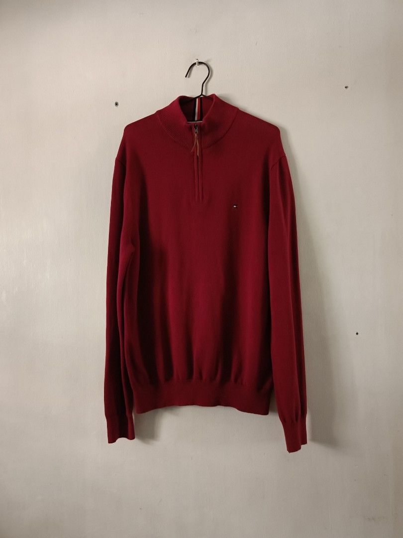 Tommy Hilfiger Zip Red Sweater (Category: Coats, Jackets and Outerwear) located in Manila. Submitted by shajanina.14 (Listing ID 1470588191, Image 2). Description: Tommy Hilfiger Original Preloved As good as new Large on tag Bust- 46 to 56 inches Waist- 34 to 56 inches Length- 30 inches.