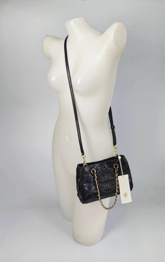 Tory Burch Fleming Mini Soft Chain Tote in black. (Category: Cross-body Bags) located in Quezon City. Submitted by rnjcollections_eleganteph (Listing ID 1470593151, Image 1). Description: with paperbag, dustbag, tag and warranty.