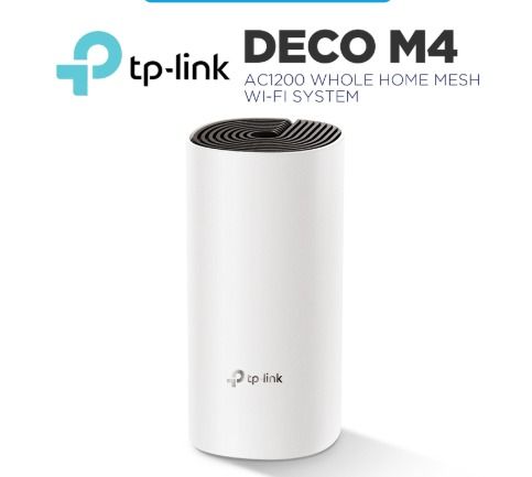 TP-Link Deco M4 AC1200 Whole Home Mesh Wi-Fi System (Category: Networking) located in Pasig City. Submitted by kc080905 (Listing ID 1470608913, Image 1). Description: TP-Link Deco M4 AC1200 Brand New - Model: TP-Link Deco M4 AC1200 Whole Home Mesh Wi-Fi System - Coverage: Up to 1,500 square feet per unit, eliminates dead zones - Function: Works as a standalone router or add-on unit - Performance: Delivers a fast and stable connection throughout t