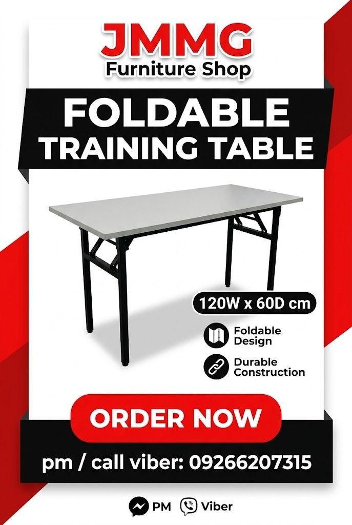 TRAINING TABLE (Category: Office Furniture & Fixtures) located in Caloocan City. Submitted by officefurniture_jessica (Listing ID 1470629313, Image 1). Description: Explore our wide range of furniture products: 🪑 Barstools (Available in various colors and designs) 🗄️ Filing Cabinets (Lateral, Vertical, Metal swing door, Glass sliding door, Metal sliding, Mobile pedestal, wardrobe) 🪑 Executive Chairs (High Back, Mid Back) 🪑 Staff Chairs (Draft