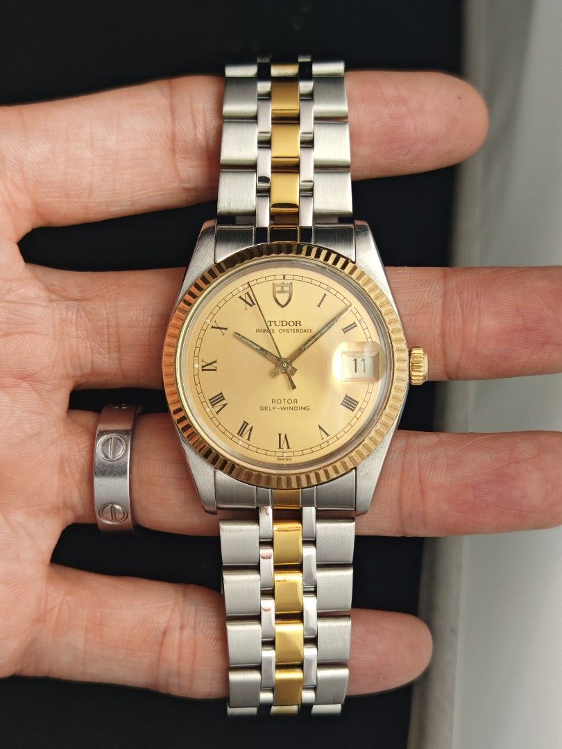 Tudor Prince Date 34mm 'buckley dial' (Category: Men's Watches) located in San Juan City. Submitted by MW_888 (Listing ID 1470696447, Image 3). Description: Tudor Prince Date 34mm 'Buckley dial' Fluted gold bezel 'Rolex crown and caseback Ref 74033 8.8/10 condition Inclusions: watch, replacement bracelet with Tudor markings fit to approx 8" wrist and watch case *photo reference on 6.5" wrist *owner misplaces the original bracelet 100k.