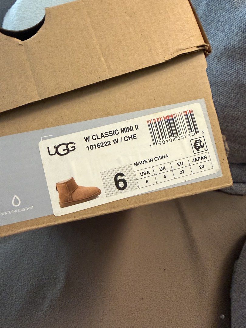 UGG Classic Mini II Chestnut Size 6 (Category: Boots) located in Makati City. Submitted by marowebg (Listing ID 1470569710, Image 3). Description: - Item: UGG Classic Mini II - Color: Chestnut Suede - Size: Women's US 6 / UK 4 / EU 37 / JP 23 - Features: Water-resistant sheepskin lining and insoles - Condition: Almost brand new and worn once just in the house, still in original tissue paper - Inclusions: Original box and all packaging inserts.