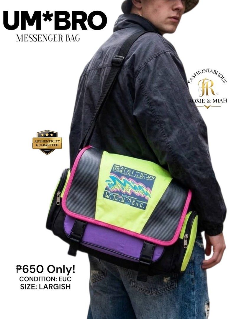 UMBRO MESSENGER BAG 💥 (Category: Sling Bags) located in Mandaluyong City. Submitted by luxprelovedbagsparadise (Listing ID 1470596623, Image 1). Description: 🔥 UMBRO VIBES WITHOUT THE BIG SPENDING! 🔥 Streetwear game? ON POINT. 😎👜 💥 UMBRO MESSENGER BAG — ₱650 ONLY! 💥 Why blend in when you can stand out? 💚💜💗 This bold, colorful messenger bag brings that retro street-style vibe while giving you the space you need for your everyday essentia