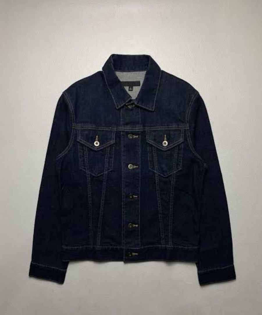 Uniqlo Dark Blue Denim Jacket Size S (Category: Coats, Jackets and Outerwear) located in Quezon City. Submitted by epoquebyjaz (Listing ID 1470639172, Image 1). Description: - Brand: Uniqlo - Size: S - Color: Dark blue / indigo wash - Material: Heavy cotton denim - Features: Classic button-up front, metallic buttons, two chest flap pockets, and vertical front panel stitching - Condition: Brand new with tag attached on sleeve cuff.