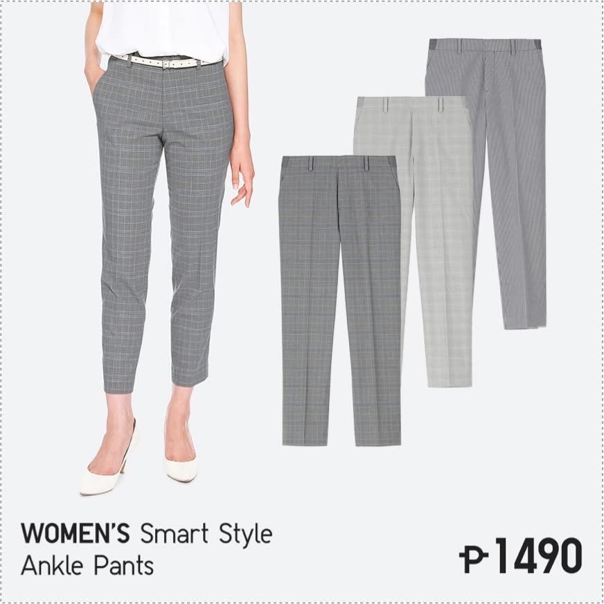 Uniqlo Ezy Smart Style Ankle Pants Large (Category: Other Bottoms) located in Paranaque City. Submitted by sengloveima (Listing ID 1470685375, Image 1). Description: - Brand: Uniqlo - Item: Smart Style Ankle Pants - Pattern/Color: Grey Plaid - Size: L (Waist: 69-75cm, Hip: 94-100cm) - Material: Poly-rayon blend with stretch waistband - Style: Easy pull-on style with a structured fit, great for work or casual days.