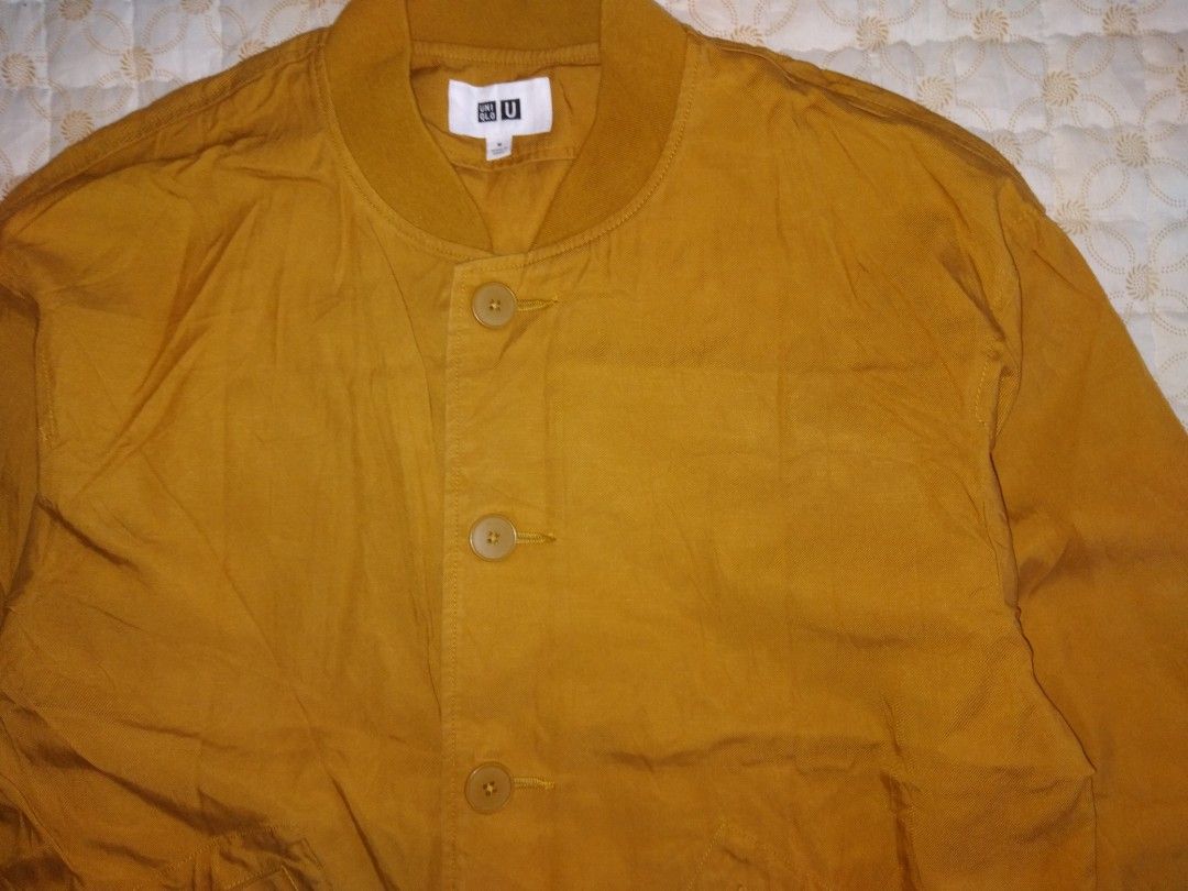 Uniqlo Mustard Bomber Jacket Large (Category: Coats, Jackets and Outerwear) located in Zamboanga. Submitted by zhumhazhav (Listing ID 1470661774, Image 2). Description: Tag size medium Width 21.5 Length 26.5 Shoulder 20.5 Sleeve 23 Mustard yellow color way Excellent condition Color rate 9.8/10 Check all photos for details 550+shipping fee.