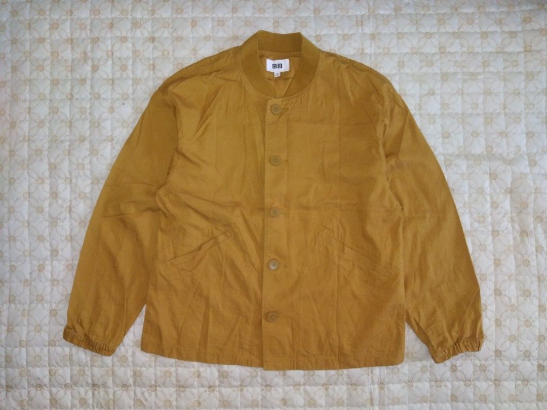 Uniqlo Mustard Bomber Jacket Large (Category: Coats, Jackets and Outerwear) located in Zamboanga. Submitted by zhumhazhav (Listing ID 1470661774, Image 1). Description: Tag size medium Width 21.5 Length 26.5 Shoulder 20.5 Sleeve 23 Mustard yellow color way Excellent condition Color rate 9.8/10 Check all photos for details 550+shipping fee.