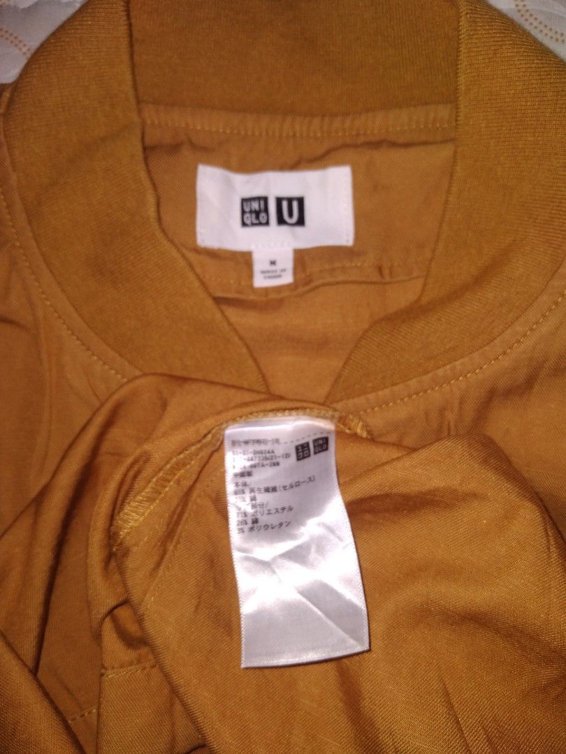 Uniqlo Mustard Bomber Jacket Large (Category: Coats, Jackets and Outerwear) located in Zamboanga. Submitted by zhumhazhav (Listing ID 1470661774, Image 3). Description: Tag size medium Width 21.5 Length 26.5 Shoulder 20.5 Sleeve 23 Mustard yellow color way Excellent condition Color rate 9.8/10 Check all photos for details 550+shipping fee.