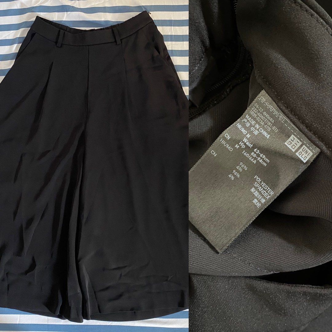 Uniqlo Drape Culotte (Category: Shorts) located in Carmona. Submitted by mrll_ (Listing ID 1470567413, Image 3). Description: - Brand: Uniqlo - Color: Black and Pink Salmon - Condition: Excellent, perfect for casual daily wear or smart-casual looks. - Just needs ironing Rfs decluttering, own too many of them. 🙃.