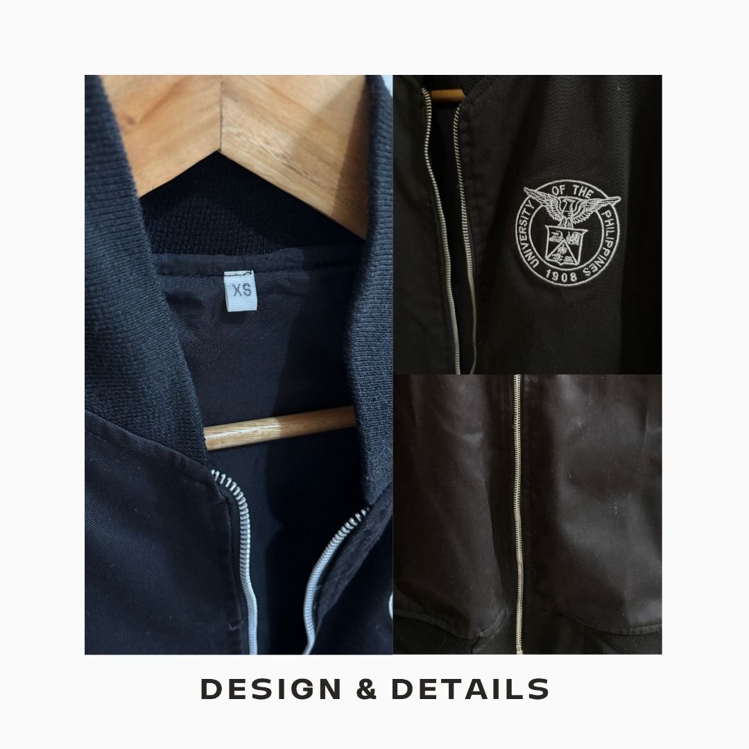 UP Bomber Jacket Black Size XS Men (Category: Coats, Jackets and Outerwear) located in Guiguinto. Submitted by mariejenna.b (Listing ID 1470578451, Image 3). Description: - Color: Black - Size: XS (Men) Length: 26, Chest: 21 - Design: Embroidered University of the Philippines seal on the chest and bold lettering on the back - Closure: Silver front zipper - Condition: Never worn Purchased from upbeat website for PHP 1000+ RFS: Decluttering my clos