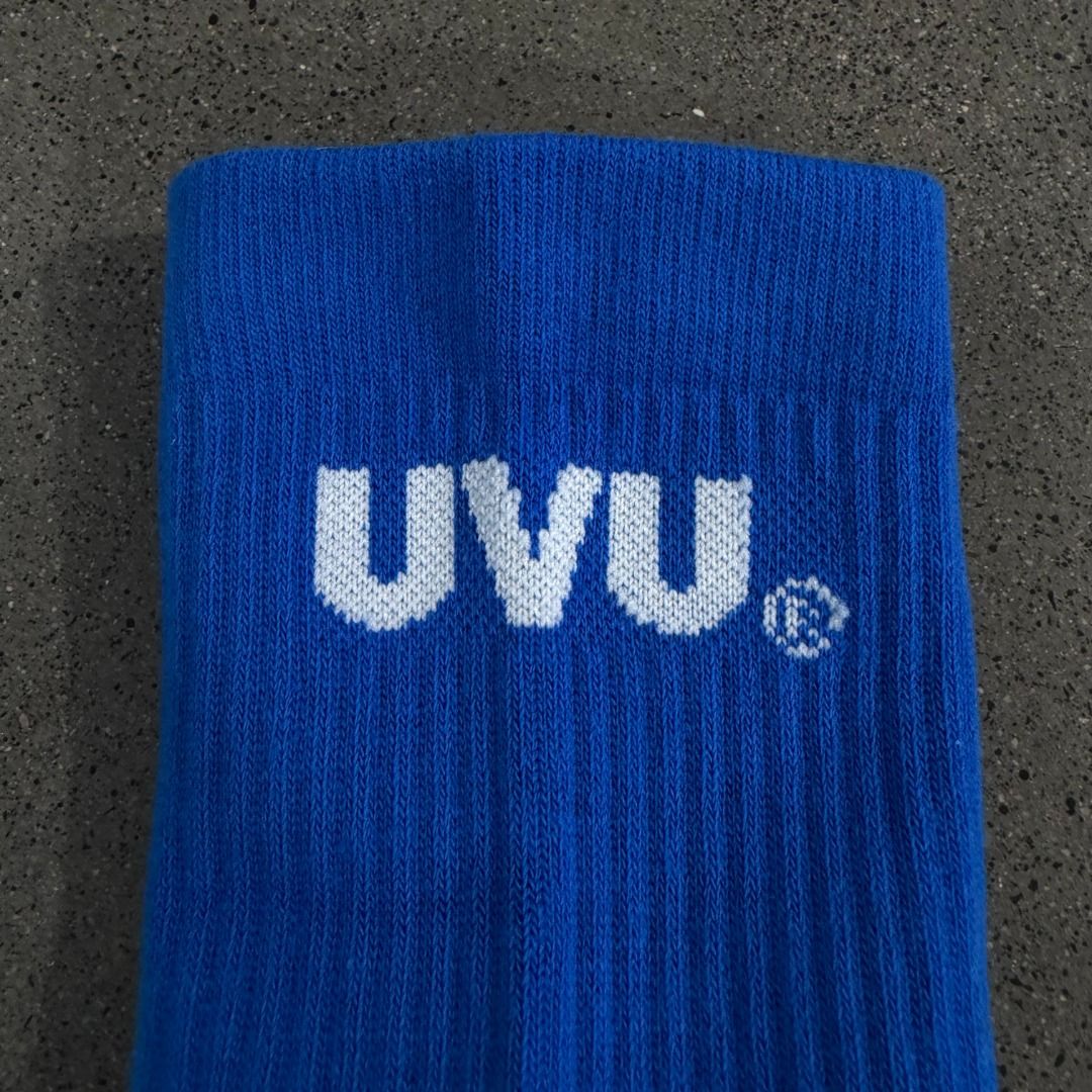 UVU Training Socks - Blue (Category: Socks) located in Manila. Submitted by cessy.runs (Listing ID 1470713413, Image 2). Description: A cotton blend sock built for training with jacquard UVU branding. Light cushioning from toe through to footbed heal, made with an elasticated ribbed construction. Poly/Cotton Blend Cushioned footbed for comfort.