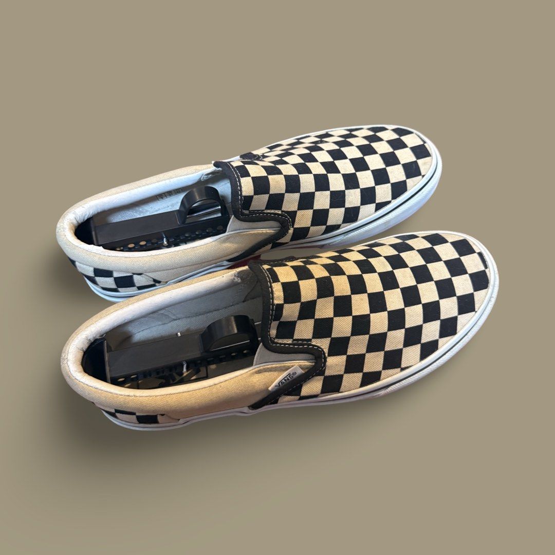 Vans Classic Checkerboard Slip-On Shoes (Category: Sneakers) located in Quezon City. Submitted by chey.mayuga (Listing ID 1470654691, Image 1). Description: - Authentic Vans Classic Slip-On shoes - Iconic black and white checkerboard canvas upper - Signature white rubber waffle outsoles with black foxing stripe - Elastic side accents for convenient on and off wear - Standard low-profile skate silhouette - Condition: Pre-loved with minor wear on t
